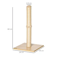 PawHut Tiragraffi per Gatti con Palo in Sisal Alto 60 cm e Base in Truciolato, Beige(m-3)