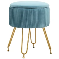 HOMCOM Pouf rangement 13,5 L pouf salon tabouret de coiffeuse en velours avec pieds en acier, repose pied rond jusqu'à 110 kg(m-1)