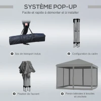 Outsunny Tonnelle pop-up Barnum Pliant Style Colonial 3 x 3 m 4 moustiquaires + Sac de Transport gris(m-5)