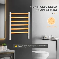 HOMCOM Scaldasalviette Elettrico da 140W a 6 Barre con Temperatura 45°C-55°C, in Alluminio, 69x36x90 cm, Argento(m-5)