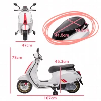 AIYAPLAY Moto Elettrica per Bambini a Licenza Vespa con Rotelle, Fanale e Musica, in PP e Metallo, 107x47x73 cm, Bianco(m-3)