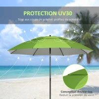 Outsunny Parasol d'extérieur en métal rond inclinable protection UV30, 8 tiges en acier et sac de transport inclus, vert(m-4)