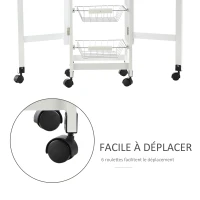 HOMCOM Chariot de service desserte de cuisine à roulettes multi-rangements 3 paniers métal + tiroir + rallonges MDF blanc chêne clair(m-7)