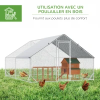 PawHut Enclos poulailler chenil volière extérieur 24 m² - Parc grillagé dim. 3L x 8l x 2H m - Espace Couvert - Acier galvanisé(m-5)