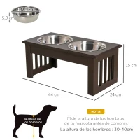 PawHut Comedero Elevado para Perros con 2 Cuencos Extraíbles de Acero Inoxidable 44x24x15 cm Marrón(m-3)