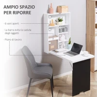HOMCOM Tavolo Scrivania Pieghevole a Muro con Lavagna, 60x94.5x147cm, Bianco e Nero(m-4)