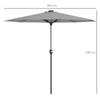 Outsunny Sombrilla de Jardín con Luces LED Solares Ø265x240 cm con Manivela Manual para Terraza Piscina Patio Gris Claro(m-3)