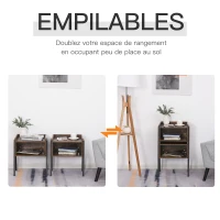 HOMCOM Lot de 2 Tables de Chevet empilables Tables de Nuit en bois table d'Appoint Style Industriel 46 x 35 x 52,5 cm Marron Rustique et Noir(m-6)