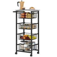 HOMCOM Desserte cuisine 4 niveaux chariot de service sur roulettes plan de travail cadre en acier 49,5 x 31 x 91 cm gris clair(m-1)