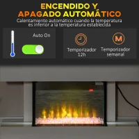 HOMCOM Chimenea Eléctrica 1000W/2000W con Temperatura Ajustable Silencioso Temporizador 15-25 m² 98x27x54,5 cm Blanco(m-6)