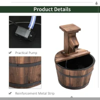 Outsunny Wood Barrel Patio Water Fountain Garden Decorative Ornament Water Feature with Electric Pump(m-5)