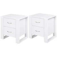 HOMCOM Bedside Table with 2 Drawers, Nightstand with Handles and Elevated Base, Side Table for Bedroom, Living Room, Set of 2, White(m-10)