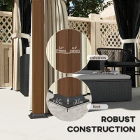 Outsunny 3 x 3(m) Hardtop Gazebo with Galvanised Steel Roof and Water Gutter, Waterproof Permanent Pavilion Garden Gazebo with Netting and Curtains for Patio, Deck, Walnut Wood Finish(m-6)