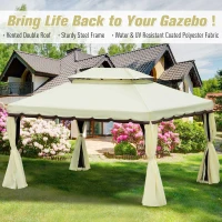 Outsunny 4 x 3 m Aluminum Garden Gazebo, Double Roof Outdoor Gazebo Canopy Shelter with Netting & Curtains for Garden, Lawn, Backyard and Deck, Cream(m-7)