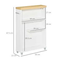 kleankin Carrello Portaoggetti per il Bagno Stretto 13cm, Cassettiera con Mensole e 4 Ruote in Legno Bianco 50x13x67.5cm(m-3)