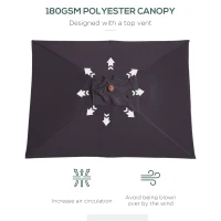 Outsunny 2m x 1.5m Garden Parasol Umbrella with Tilting Sunshade Canopy, Outdoor Market Table Umbrella with Wood and Bamboo Frame, Grey(m-5)