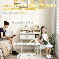 AIYAPLAY Set Scrivania per Bambini e Sedia in Legno con Scaffale e Cassetto, Età 3-10 Anni, Bianco e Legno(m-7)