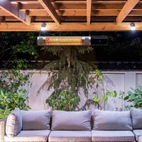 Outsunny Outdoor Patio Garden Warmer 1500W Wall Mounted Electric Infrared Halogen Heater with Remote Control Black(m-2)