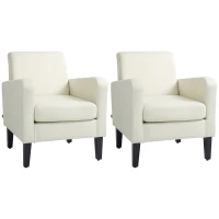 HOMCOM 2 Pieces Modern Armchairs with Rubber Wood Legs, Upholstered Accent Chairs, Single Sofa for Living Room, Bedroom, Cream White(m-1)