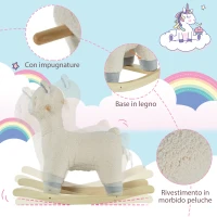 HOMCOM Cavallo a Dondolo a Forma di Alpaca, Gioco Cavalcabile per Bambini 36-72 Mesi in Peluche Bianco Crema, 58x68x29cm(m-7)