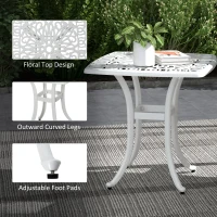 Outsunny Cast Aluminium Bistro Table, Outdoor Square Side Table with Umbrella Hole, Garden Table for Balcony, White(m-6)