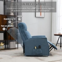 HOMCOM Poltrona Relax Alzapersona con 8 Punti Massaggio, Reclinazione a 135° e 2 Telecomandi, Blu(m-5)