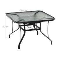 Outsunny Square Outdoor Garden Dining Table with Parasol Hole, Tempered Glass Top, Steel Frame for Garden, Lawn, Patio, Black(m-3)