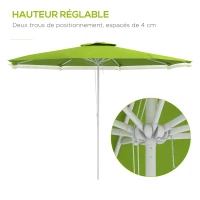 Outsunny Parasol de jardin extérieur octogonal Ø3 m 2 hauteurs réglables toile polyester haute densité 180 g/m² vert(m-5)