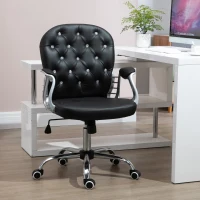 HOMCOM Fauteuil de bureau chaise de bureau ergonomique réglable roulettes pivotantes boutons strass revêtement synthétique PU 59,5L x 60,5l x 95-105H cm noir(m-2)