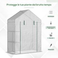 Outsunny Serra da Giardino in PE e Acciaio per Esterni con 2 Scaffali e Porta Avvolgibile, 143x73x195 cm, Bianco(m-5)