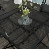 Outsunny Tavolo da Giardino Pieghevole Quadrato con Piano a Rete in Acciaio, 80x80x74cm, Nero(m-7)