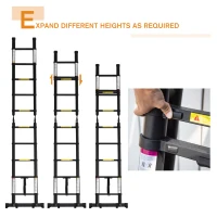 DURHAND 3.2m/10.5ft Telescopic Ladder, Extendable Aluminium Ladder with Anti-slip Pedals, Multi-purpose Portable Foldable 10 Step Ladder, 150kg Capacity, EN131, Black(m-5)