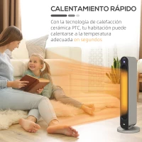 HOMCOM Calefactor Cerámico de Torre 1100/2200W Mando Pantalla LED Temporizador y Oscilación Ø25x73,5 cm Plata y Negro(m-5)