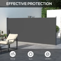 Outsunny Retractable Side Awning, Outdoor Privacy Screen for Garden, Hot Tub, Balcony, Terrace, Pool, 400 x 180cm, Dark Grey(m-4)