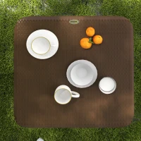Outsunny Table de jardin extérieur pliable style cosy chic dim. 60L x 60l x 71H cm métal époxy résine tressée HDPE marron(m-7)