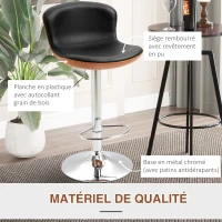 HOMCOM Lot de 2 Tabouret de Bar Design Contemporain Hauteur d'assise réglable 64-85 cm pivotant 360° revêtement synthétique Noir Imitation Bois(m-7)