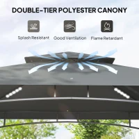 Outsunny 8' x 5' Grill Gazebo, Double Tiered BBQ Gazebo Shelter Canopy with LED Lights, 2 Side Shelves, Hooks, Dark Grey(m-4)