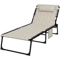 Outsunny Padded Sun Lounger, with Five-Position Reclining Back - Khaki(m-11)