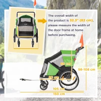 PawHut Dog Bike Trailer 2-in-1 Pet Stroller for Large Dogs Cart Foldable Bicycle Carrier Aluminium Frame with Safety Leash Hitch Coupler Reflector Flag Green(m-3)