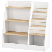 AIYAPLAY Bibliothèque pour enfant, rangement livre enfant 4 niveaux, support à livres, grille de rangement, blanc