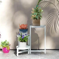 Outsunny Soporte para Plantas Plegable de Metal de 3 Niveles con 3 Estantes Redondos Soporte para Macetas 40x40x42 cm Blanco(m-8)