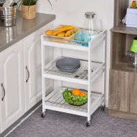 HOMCOM Carrello da Cucina Portavivande in Legno con 3 Ripiani e Ruote, 45x38x78cm, Bianco(m-2)