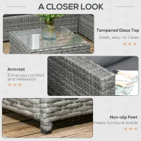 Outsunny 3 Pieces PE Rattan Garden Furniture Set with 10 cm Thick Cushions, 4 Seater Garden Corner Sofa Set with Glass Top Coffee Table, Outdoor Furniture for Patio, Porch, Grey(m-6)