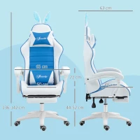 Vinsetto Racing Gaming Chair, Reclining PU Leather Computer Chair with Removable Rabbit Ears, Footrest and Lumber Support, Blue(m-3)