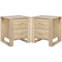 HOMCOM Bedside Table with 2 Drawers, Nightstand with Handles and Elevated Base, Side Table for Bedroom, Living Room, Set of 2, Brown