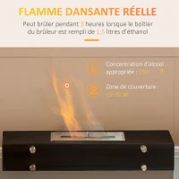 HOMCOM Cheminée éthanol à Poser en métal et Verre trempé avec réservoir 1,5 L, environ 3 h de durée de combustion Couverture 25 m² - dim. 60L x 26l x 50H cm(m-4)