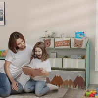 ZONEKIZ Kids Storage Unit, Toy Storage Organiser, with Six Fabric Bins, for Bedrooms, Playrooms, Nurseries - Green(m-10)