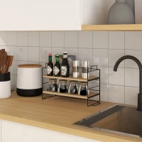 HOMCOM Organisateur de bureau, étagère de rangement à 2 niveaux, 42l x 16,5P x 24,5H cm, étagère en bois structure métal noir(m-6)