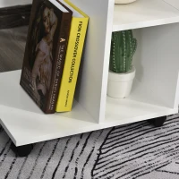 HOMCOM C-Shape End Table Unique Storage Unit w/ 2 Shelves 4 Wheels Freestanding Home Furniture Cabinet Square White(m-7)