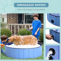 PawHut Piscina Pieghevole per Cani in Plastica Bordo Stabile per Animali Domestici Blu 120 x 30 cm (ØxH)(m-6)